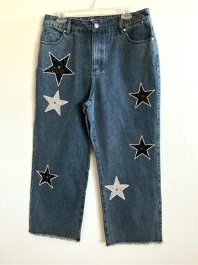 Monroe & Main Dark Blue Jeans with Black & Silver Star Appliqués Size 12 NEW